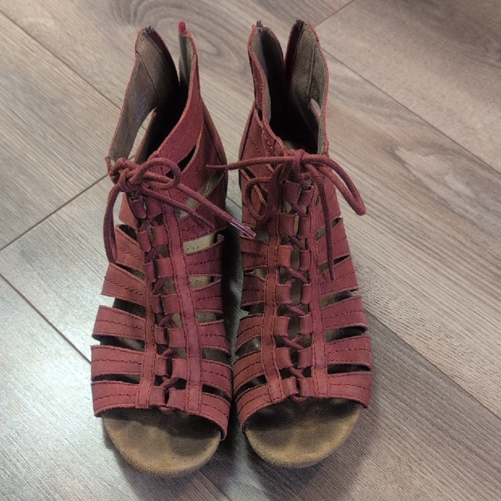 Rockport Women's Lace Up Sandal Booties in Rust Red